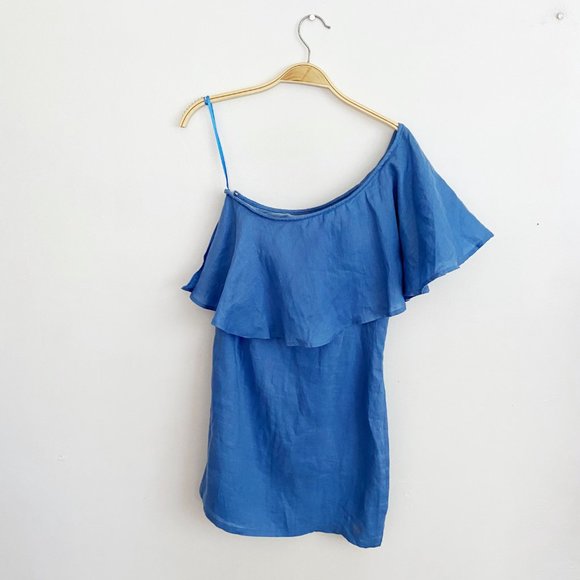 NWT Capulet X Revolve Clara Azure Blue One Shoulder Ruffle Mini Dress S - Picture 4 of 13